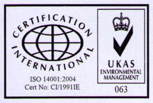 bioclean200-3 - NetProfessionalEcology Certification label: ISO 14001:2004 certificate from UKAS Environmental Management, Cert No CI/1991IE, with serial 063.